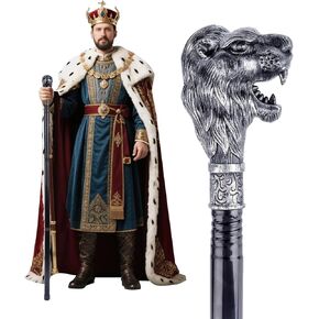 Costume Walking Cane, Lion Head Scepters Adjustable 42" Metal Prop Stick Vintage Pimp Cane Cosplay Accessories for Halloween Dress-up Party Suit for All Ages