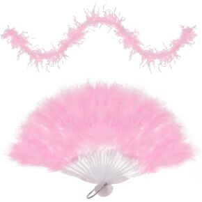 Mardi Gras Feather Boa مع Fan Feather Boa for Women for Mardi Gras Firms Plass Retro Dancing حفل زفاف