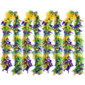 JOYIN 4 PCS Mardi Gras Feather Boa, Yellow, Purple, Green Feather Boa for Mardi Gras Party Accessories, Masquerade Costume Dress Up Decorations, 25 Gram, 4 Feet Long