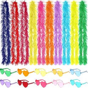 10 pcs ريشة بواس ملونة رقيقة من boas boas الجزء الأكبر مع 10 أجهزة كمبيوتر نظارة شمسية على شكل قلب على شكل قلب لا بأس به