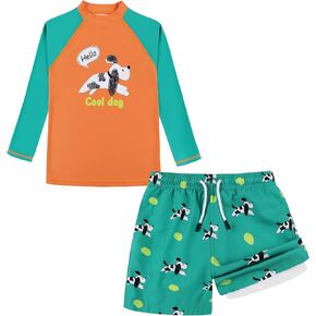 MILANKERR Toddler Boys Rash Guard Sets,Swim Trunks with Compression Liner,Swim Shirt Sets