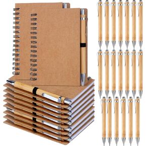 50 Set Appreciation Gift Bulk, Blank Spiral Notebooks with Pens Kraft Notebook Journals with Bamboo Ballpoint Pens Thank You Gifts for Employee, Back to School favors for Teacher Student