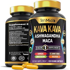 ملحق Root Kava Kava - 8in1 الصيغة - تجمع مع Ashwagandha ، Maca ، الكركم ، Ginkgo Biloba ، St. John's Wort ، Valerian & Black Pepper - 120 كبسولات نباتية ، 4 أشهر توريد