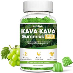2 Pack Kava Kava Gummies, Kava Kava Root Extract Supplement with Kavalactones, Calm Gummies for Stress Relief & Better Sleep, Melatonin Free, Sugar Free, Vegan, Non-GMO, Green Grape Flavor, 120 count