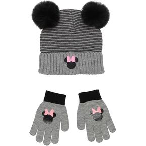 Minnie Mouse Big Kids Girls Knit Hat with Pom Pom Ears and Glove Set