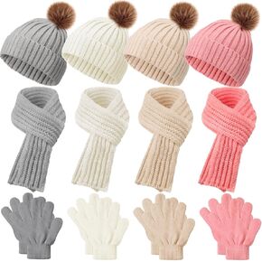 Liitrsh 4 Sets Kids Winter Hat Gloves Scarf Set Girls Boys Knit Hat Long Scarf Snow Gloves Outdoor for Toddler