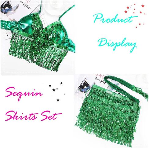 EARENT Belly Dance Sequin Skirt Sparkly Rave Fringe Top Set for Women in Kuwait