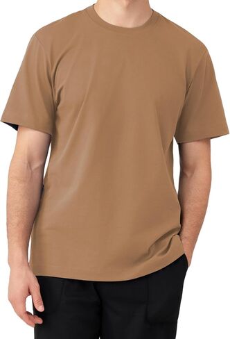 DAVID ARCHY Men's Heavyweight T-Shirt 260g Cotton Sorona Moisture-Wicking Shirts Stretch Side Slit Tees for Men 1-Pack in Kuwait
