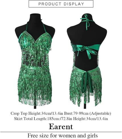 EARENT Belly Dance Sequin Skirt Sparkly Rave Fringe Top Set for Women in Kuwait