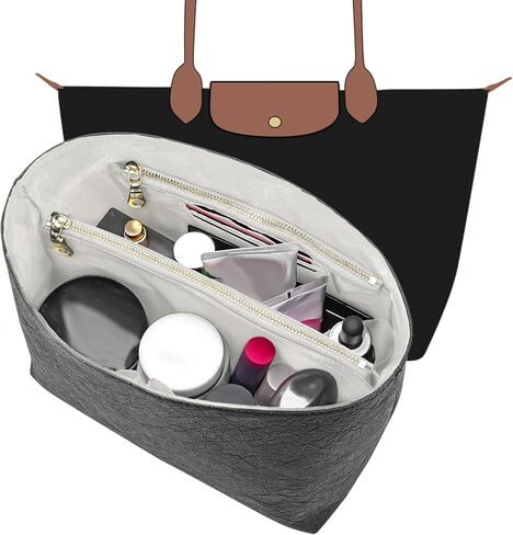 Waterproof Purse Organizer Insert for Longchamp le Pliage Large Handbags Insert DupontPaper Lightweight with YKK Zipper (Black, Large) in Kuwait