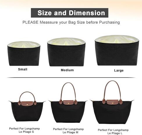 Waterproof Purse Organizer Insert for Longchamp le Pliage Large Handbags Insert DupontPaper Lightweight with YKK Zipper (Black, Large) in Kuwait