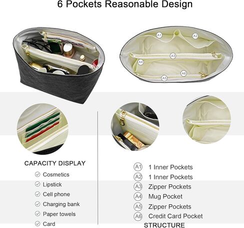 Waterproof Purse Organizer Insert for Longchamp le Pliage Large Handbags Insert DupontPaper Lightweight with YKK Zipper (Black, Large) in Kuwait