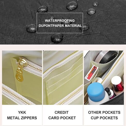 Waterproof Purse Organizer Insert for Longchamp le Pliage Large Handbags Insert DupontPaper Lightweight with YKK Zipper (Black, Large) in Kuwait