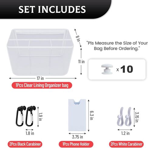 6Pcs Clear Organizer Insert for Bogg Bag Accessories with Phone Holder,Hooks for Bogg Bag X Large Organizing Your Bags and Divide Space Black in Saudi Arabia