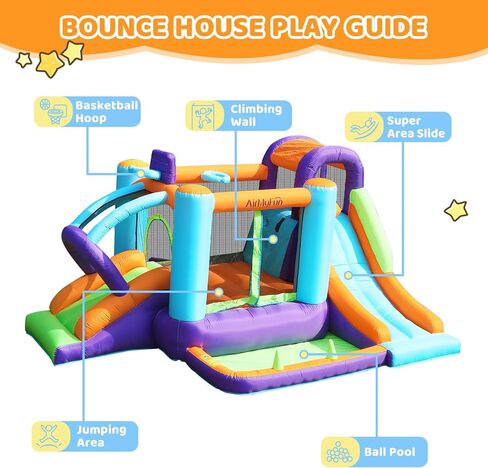Airmyfun نطاطات نطاطية القابلة للنفخ للأطفال في الهواء الطلق ، قلعة نطاطية قابلة للنفخ للأطفال الكبار ، الأطفال يرتدون منزل مع منفاخ للحفلات الداخلية ، شريحة الأطفال القفز منزل نفخ in Kuwait