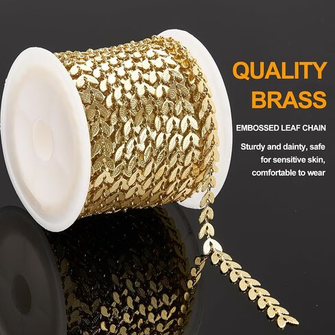 Kyunhoo 16.4 قدم 18K سلاسل ذهبية Bulk Hollow Leaf Link Cable على سلسلة مجوهرات مطلية بالذهب in Kuwait