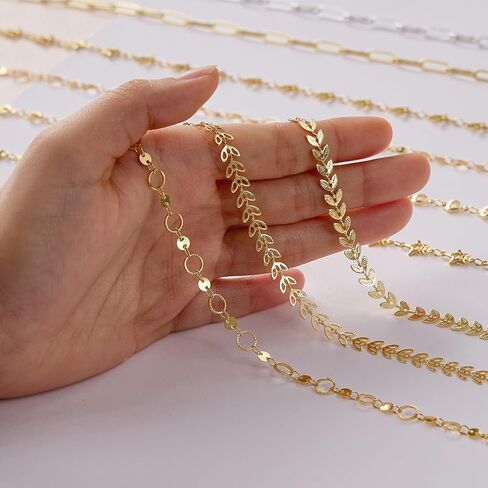 Kyunhoo 16.4 قدم 18K سلاسل ذهبية Bulk Hollow Leaf Link Cable على سلسلة مجوهرات مطلية بالذهب in Kuwait