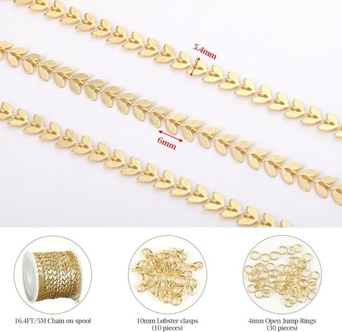Kyunhoo 16.4 قدم 18K سلاسل ذهبية Bulk Hollow Leaf Link Cable على سلسلة مجوهرات مطلية بالذهب in Kuwait