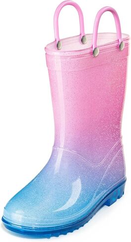 Puddle Play Kids 'PVC Glitter Rain Boots مع مقابض سهلة-سباركلي وخفيفة الوزن ، للفتيات والفتيان-أحجام الأطفال الصغيرة والطفل الصغير in Kuwait