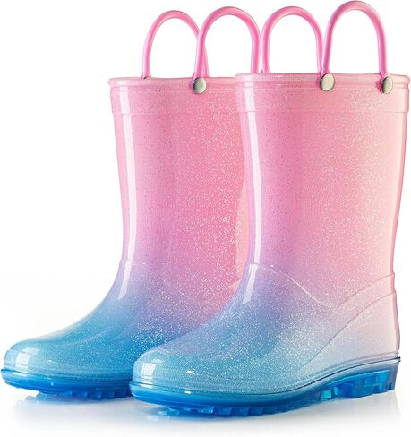 Puddle Play Kids 'PVC Glitter Rain Boots مع مقابض سهلة-سباركلي وخفيفة الوزن ، للفتيات والفتيان-أحجام الأطفال الصغيرة والطفل الصغير in Kuwait
