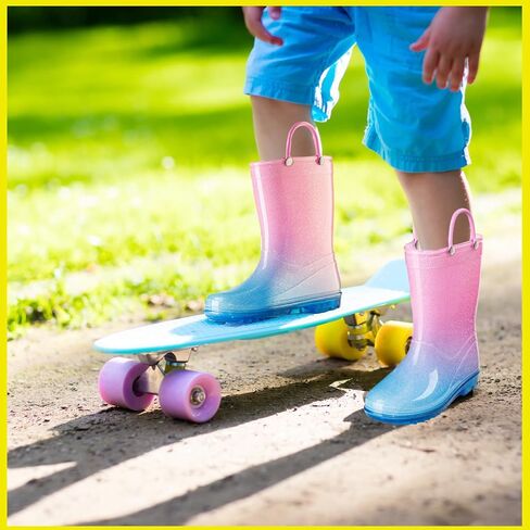 Puddle Play Kids 'PVC Glitter Rain Boots مع مقابض سهلة-سباركلي وخفيفة الوزن ، للفتيات والفتيان-أحجام الأطفال الصغيرة والطفل الصغير in Kuwait