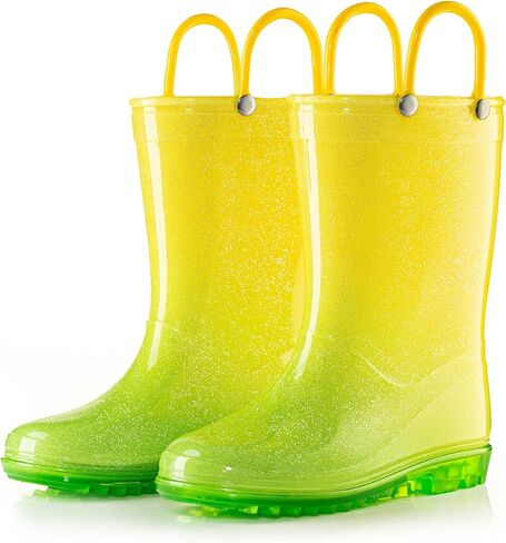 Puddle Play Kids 'PVC Glitter Rain Boots مع مقابض سهلة-سباركلي وخفيفة الوزن ، للفتيات والفتيان-أحجام الأطفال الصغيرة والطفل الصغير in Kuwait