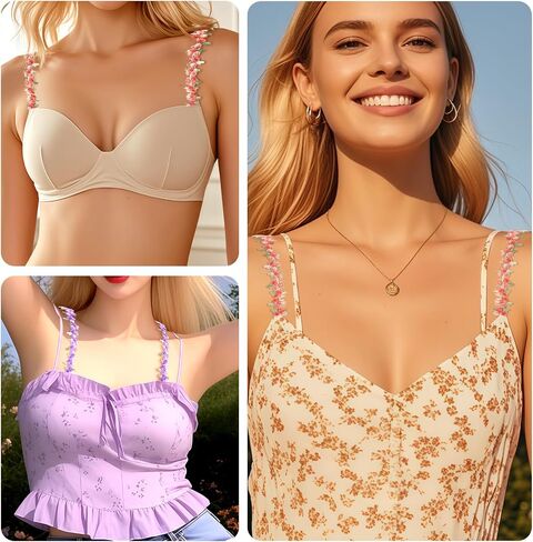 2Pairs Floral Bra Straps for Women Removable Invisible Decorative Cute Flower Lace Strap Replacement Non Slip Bra Strap in Saudi Arabia