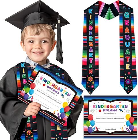 Preschool Graduation Sash and Certificate Diploma Set, Cute Kindergarten Graduation Stole Colorful Diploma for kid’s Grad Celebration of Achievement Award Congrats Grad Party Supplies (Pink) in Kuwait