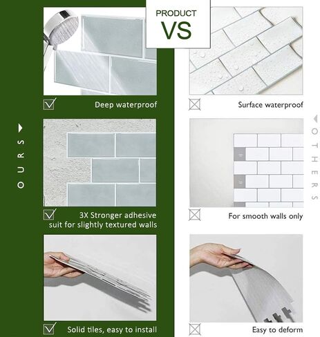 STICKGOO 10-Sheet Subway Tile Peel and Stick Backsplash, Self Adhesive Vinyl Wall Tiles, Stick on Backsplash for Kitchen and Bathroom(Thicker Design) in Kuwait