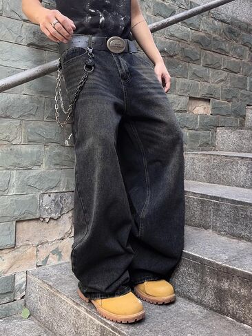 Mens Streetwear Hip Hop Baggy Jeans Wide Leg Skater Denim Pants Loose Long Trousers in Kuwait