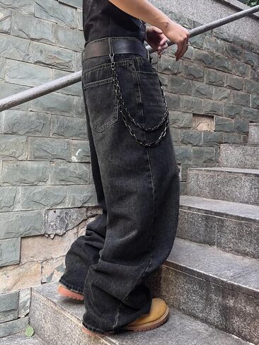 Mens Streetwear Hip Hop Baggy Jeans Wide Leg Skater Denim Pants Loose Long Trousers in Kuwait