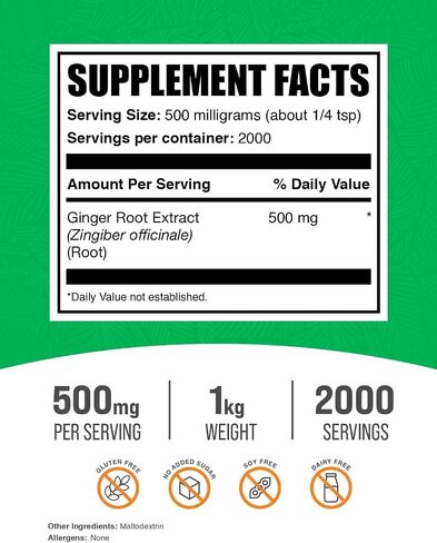 plksupplements.com مسحوق استخراج جذر الزنجبيل - ملحق الزنجبيل ، مسحوق جذر الزنجبيل - ملحق الأعشاب ، خالي من الغلوتين ، 500 ملغ لكل وجبة ، 500 جرام (1.1 رطل) (حزمة 1) in Kuwait
