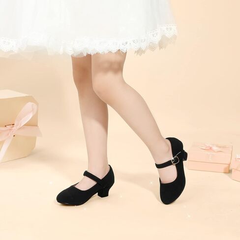 PANDANINJIA Molly Girls Dress Shoes Mary Jane Heels Flower Wedding Party Back to School Pump Shoes for Toddler Little Kid in Saudi Arabia
