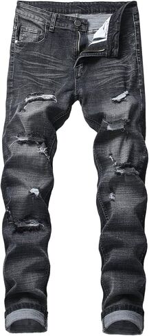 Men's Ripped Skinny Stretch Distressed Destroyed Slim Jeans Denim Pants in Saudi Arabia