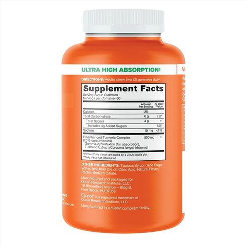 Qunol Turmeric Gummies, Gummy with 500mg Turmeric Curcumin, Joint Support Supplement, Ultra High Absorption Tumeric Curcumin, Vegan, Gluten Free, 2 Month Supply, 120 Count in Kuwait