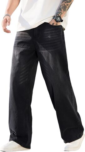 Men's Baggy Jeans Y2K Vintage Wide Leg Denim Pants Hip Hop Extra Loose Skater Jeans Streetwear in Kuwait