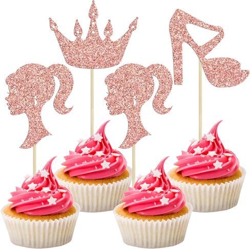 ephlyn 24pcs Hot Pink Glitter Princess Cupcake Topcake Doll Heal High Heel Cupcake Topper Girl Birthdy موضوع كب كيك لالتقاط اللوازم حفلة عيد ميلاد للاستحمام in Kuwait