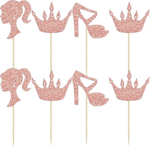 ephlyn 24pcs Hot Pink Glitter Princess Cupcake Topcake Doll Heal High Heel Cupcake Topper Girl Birthdy موضوع كب كيك لالتقاط اللوازم حفلة عيد ميلاد للاستحمام in Kuwait