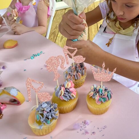 ephlyn 24pcs Hot Pink Glitter Princess Cupcake Topcake Doll Heal High Heel Cupcake Topper Girl Birthdy موضوع كب كيك لالتقاط اللوازم حفلة عيد ميلاد للاستحمام in Kuwait