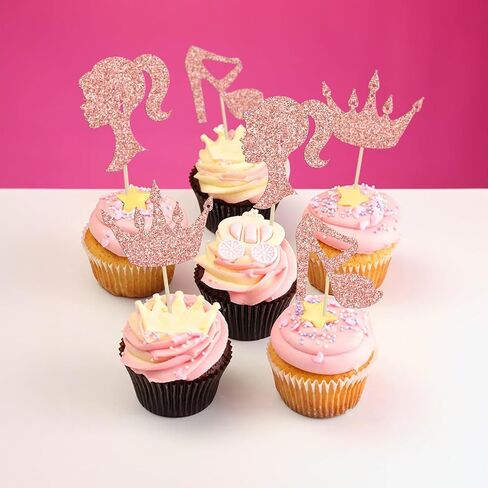 ephlyn 24pcs Hot Pink Glitter Princess Cupcake Topcake Doll Heal High Heel Cupcake Topper Girl Birthdy موضوع كب كيك لالتقاط اللوازم حفلة عيد ميلاد للاستحمام in Kuwait