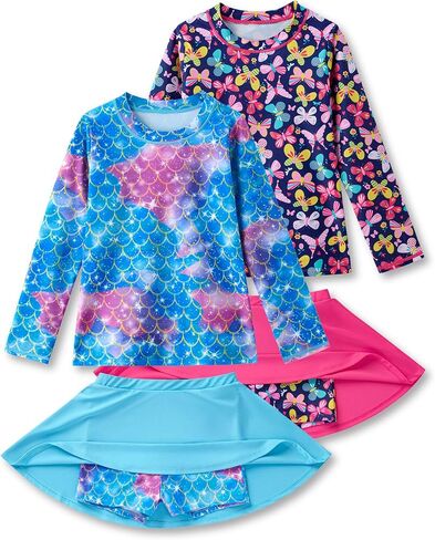 2 Pack: Girls Rash Guard Two Piece Bathing Suit Long Sleeve Swimsuit - Toddler Swimwear with Skirts Shorts 3T-12Y in Kuwait