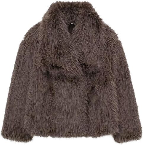 Women's Faux Fur Coat Cropped Fluffy Jacket Long Sleeve Open Front Shaggy Short Coat Outerwear in Kuwait