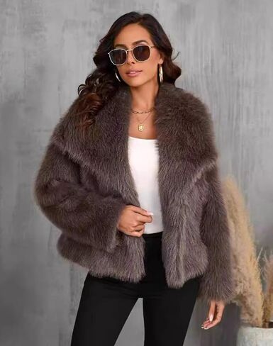 Women's Faux Fur Coat Cropped Fluffy Jacket Long Sleeve Open Front Shaggy Short Coat Outerwear in Kuwait