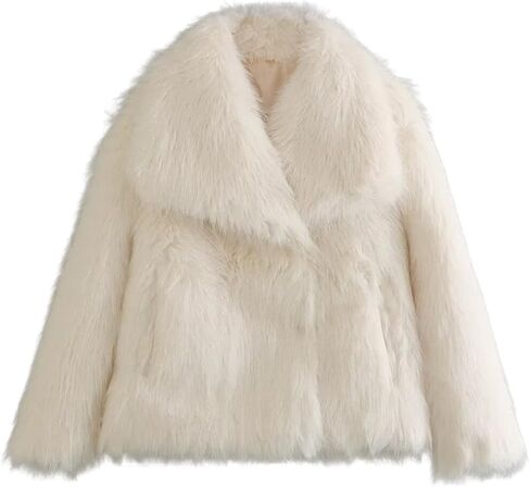 Women's Faux Fur Coat Cropped Fluffy Jacket Long Sleeve Open Front Shaggy Short Coat Outerwear in Kuwait