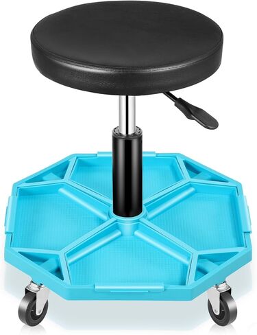 Auto Dynasty Mechanic Stool, Adjustable Rolling Pneumatic Creeper Garage Shop Seat with Tool Tray, 300 LBS Roller Seat for Workshop Auto Repair, Adjustable Height 15.7" to 21", Black/Red in Kuwait