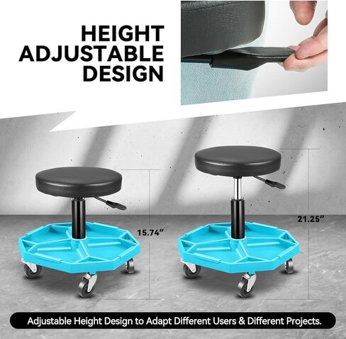 Auto Dynasty Mechanic Stool, Adjustable Rolling Pneumatic Creeper Garage Shop Seat with Tool Tray, 300 LBS Roller Seat for Workshop Auto Repair, Adjustable Height 15.7" to 21", Black/Red in Kuwait