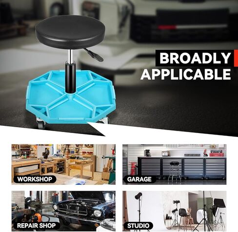 Auto Dynasty Mechanic Stool, Adjustable Rolling Pneumatic Creeper Garage Shop Seat with Tool Tray, 300 LBS Roller Seat for Workshop Auto Repair, Adjustable Height 15.7" to 21", Black/Red in Kuwait