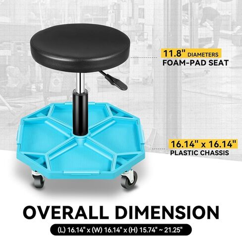 Auto Dynasty Mechanic Stool, Adjustable Rolling Pneumatic Creeper Garage Shop Seat with Tool Tray, 300 LBS Roller Seat for Workshop Auto Repair, Adjustable Height 15.7" to 21", Black/Red in Kuwait
