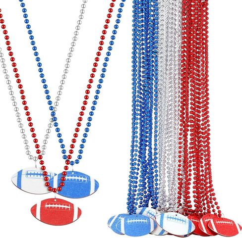 Xunyee 24 PCS Mardi Gras Decoration Mardi Gras Beads Necklace Glitter يلقي قلادات كرة القدم بالأصفر الأخضر والخرز الأرجواني لزخارف كرة القدم. in Kuwait