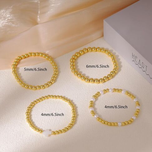 Gold Bracelets for Women, 14K Gold Plated Beaded Bracelets for Women Non Tarnish Dainty Stretch Cross Pearl Bracelet Stack Fashion Gold Womens Jewelry Preppy Stuff in Saudi Arabia